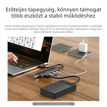Pisen USB 3.0 4-portos tápellátású hub laptophoz, USB pendrive és HDD adapterrel