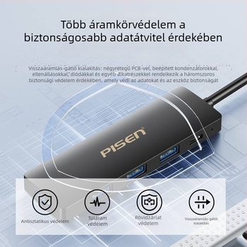 Pisen USB 3.0 4-portos tápellátású hub laptophoz, USB pendrive és HDD adapterrel