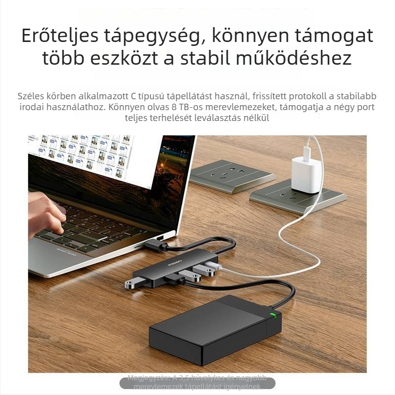 Pisen USB 3.0 4-portos tápellátású hub laptophoz, USB pendrive és HDD adapterrel