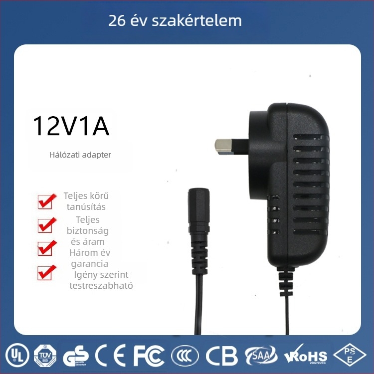Fuduo 12V 1A tápegység – fekete kapcsolóüzemű, lámpákhoz, ausztrál szabvány