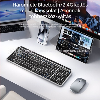 Vezeték nélküli egér és billentyűzet három üzemmódú és kettős kapcsolódással, kompatibilis laptopokkal, asztali számítógépekkel, tabletekkel és okostelefonokkal