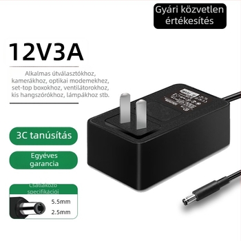 12V 3A DC tápegység monitorokhoz, routerekhez, set-top boxokhoz és felügyeleti kamerákhoz