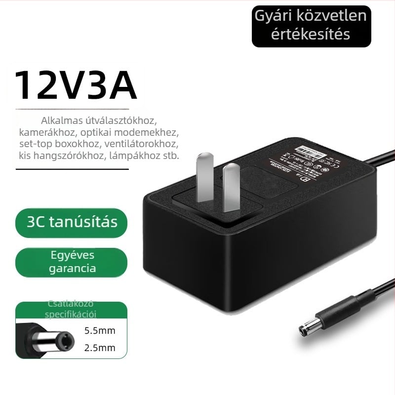 12V 3A DC tápegység monitorokhoz, routerekhez, set-top boxokhoz és felügyeleti kamerákhoz