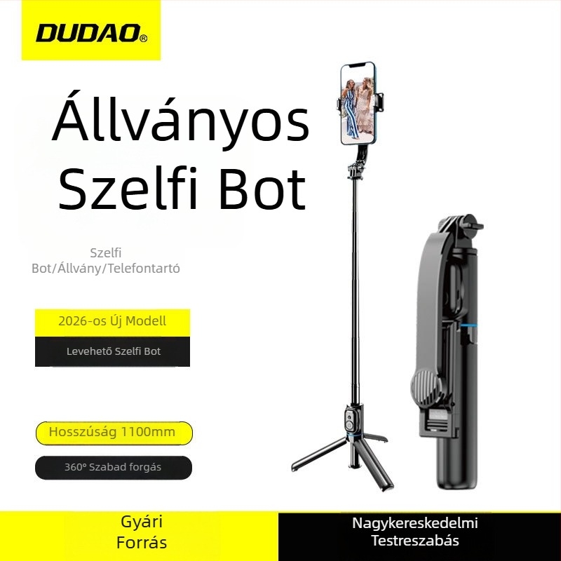 F18s új modell kinyújtható selfie stick Bluetooth távirányítóval fotózáshoz, telefon-tartó és állvány élő közvetítésekhez