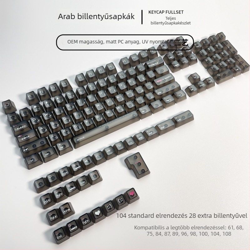 Arab nyelvű átlátszó billentyűsapkák mechanikus billentyűzethez, DIY kis teljes készlet, teljesen átlátszó, dobozos