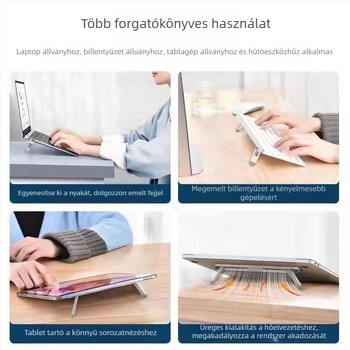 Hordozható laptopállvány hűtőkerettel, kreatív függő tervezés, kétfokozatú magasságállítás, összecsukható és kompakt.
