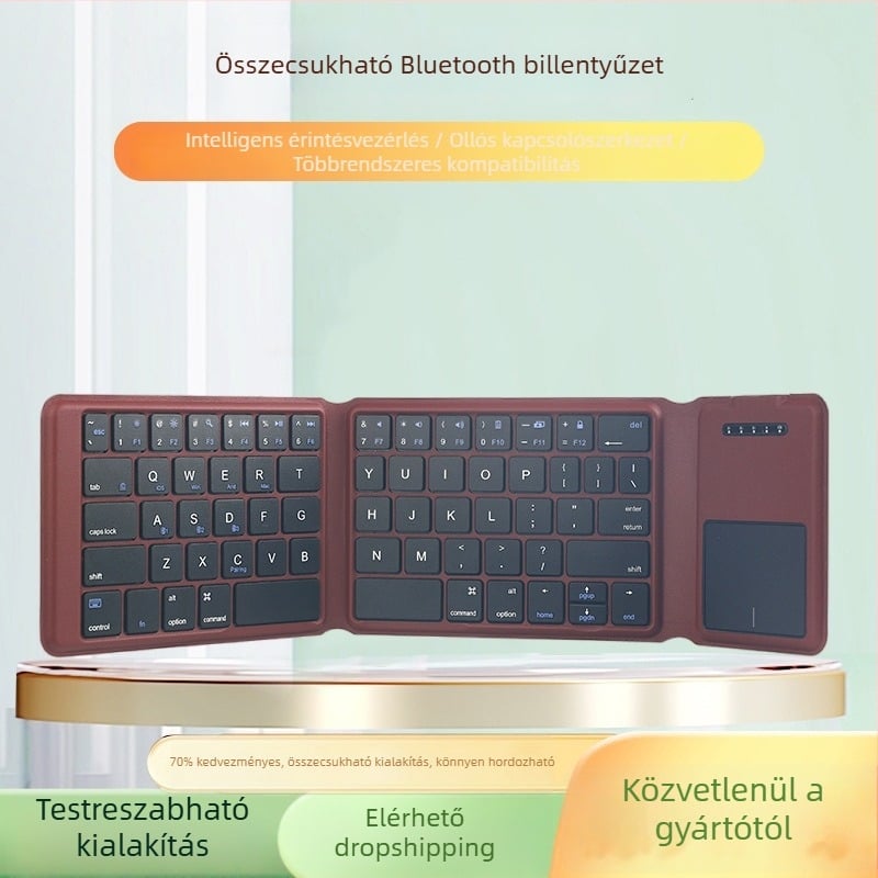 Bluetooth háromrészes összecsukható billentyűzet érintőpaddal, két üzemmódban, könnyű és vékony, hordozható irodai billentyűzet számítógépekhez