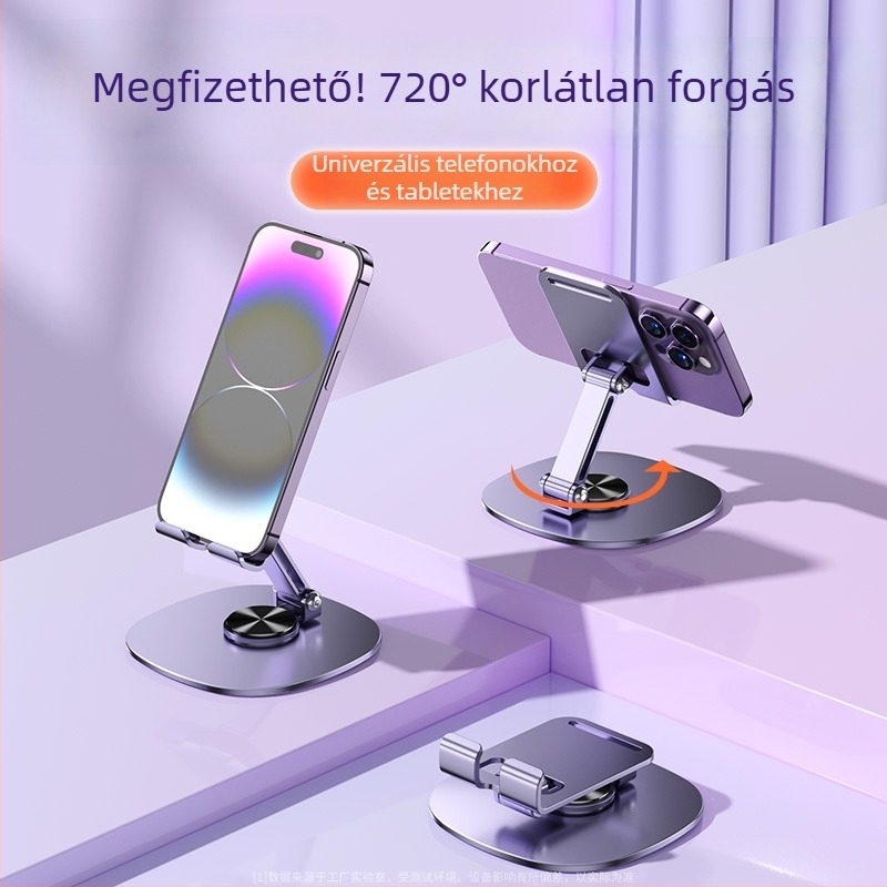 Forgatható, összecsukható asztali telefon- és tabletatartó – ötvözetből, élő közvetítéshez