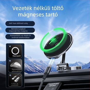 MagSafe mágneses összecsukható cinkötvözetes vezeték nélküli töltő autóhoz és telefon-tartó