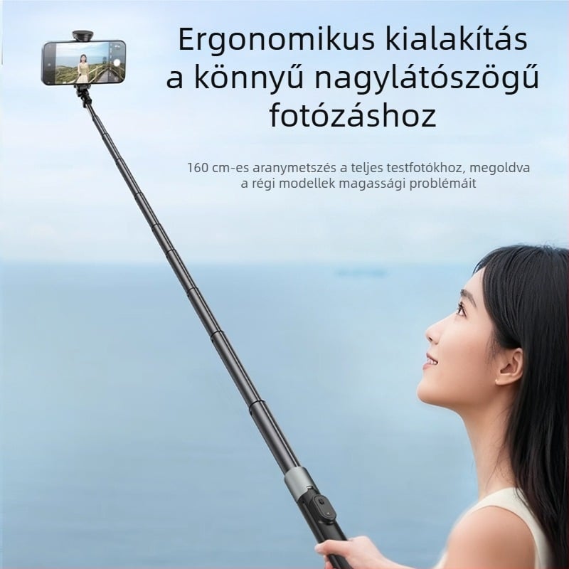 Bluetoothos telefonos selfie bot kézi stabilizátorral, padlóra álló teleszkópos rúddal és állvánnyal élő közvetítéshez