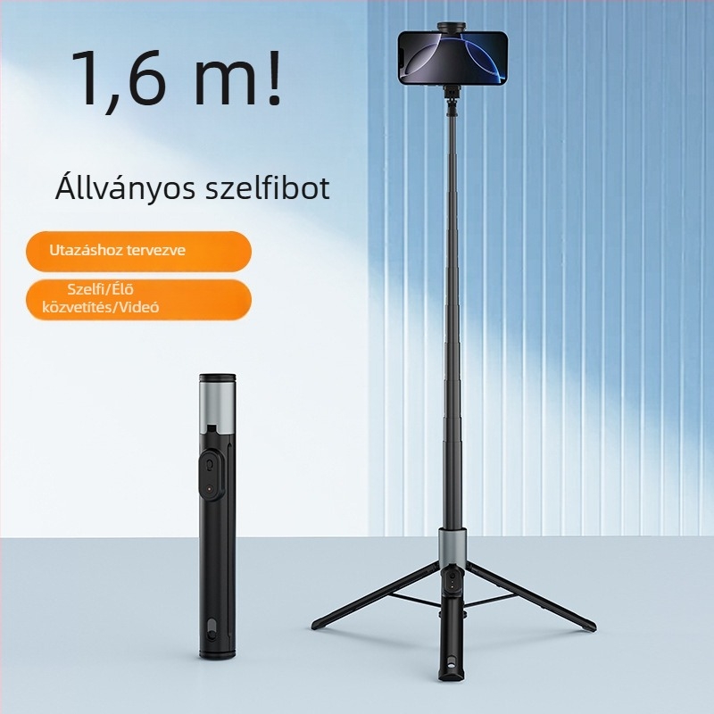 Bluetoothos telefonos selfie bot kézi stabilizátorral, padlóra álló teleszkópos rúddal és állvánnyal élő közvetítéshez