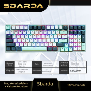SBARDA Sparta Internet Kávézó Mechanikus Billentyűzet Plug-in Mágneses Kapcsolókkal, Háttérvilágítással, Vezetékes, Súlyozott Számítógépes Billentyűzet