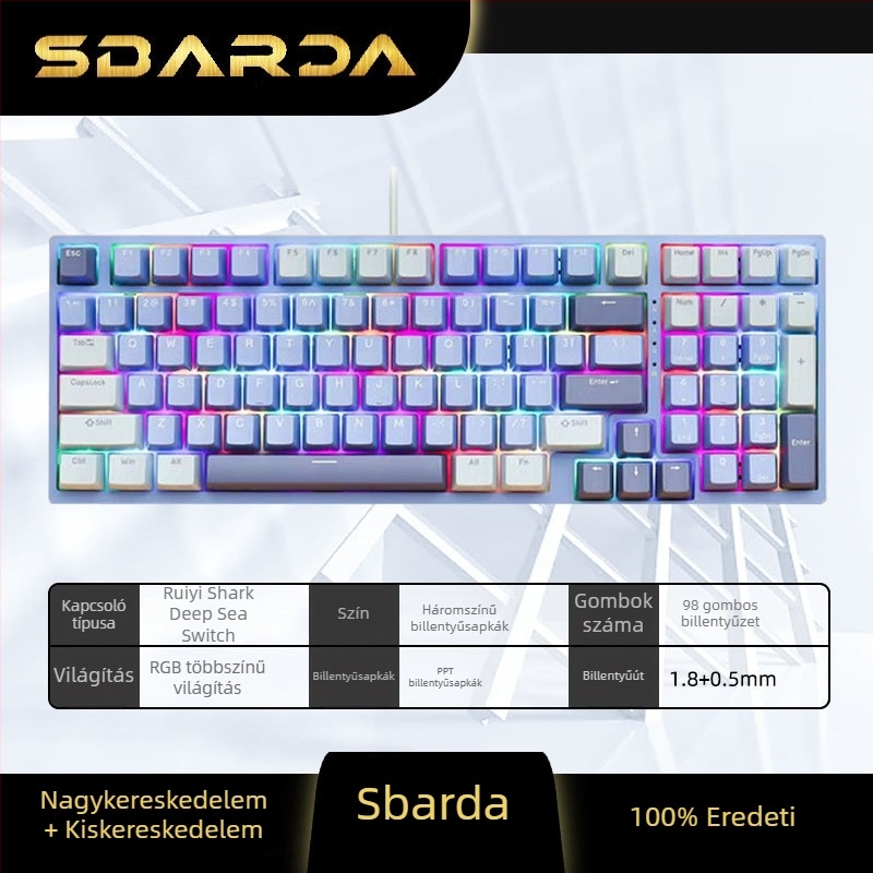 SBARDA Sparta Internet Kávézó Mechanikus Billentyűzet Plug-in Mágneses Kapcsolókkal, Háttérvilágítással, Vezetékes, Súlyozott Számítógépes Billentyűzet