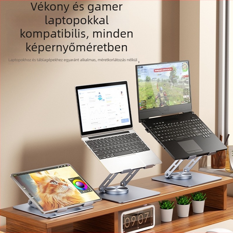 MAGICS Q21 Teljesen fémes, 360°-ban forgó tabletta- és laptop-tartó, hőelvezetéssel, hordozható asztali állvány