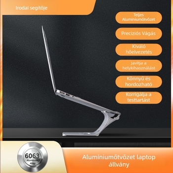 Alumíniumötvözetes laptopállvány asztali magasság növeléséhez