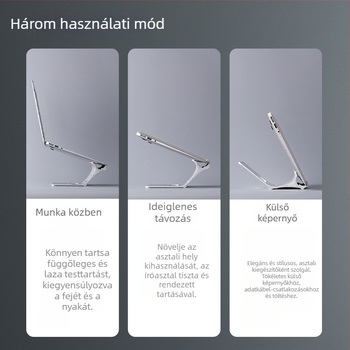 Alumíniumötvözetes laptopállvány asztali magasság növeléséhez