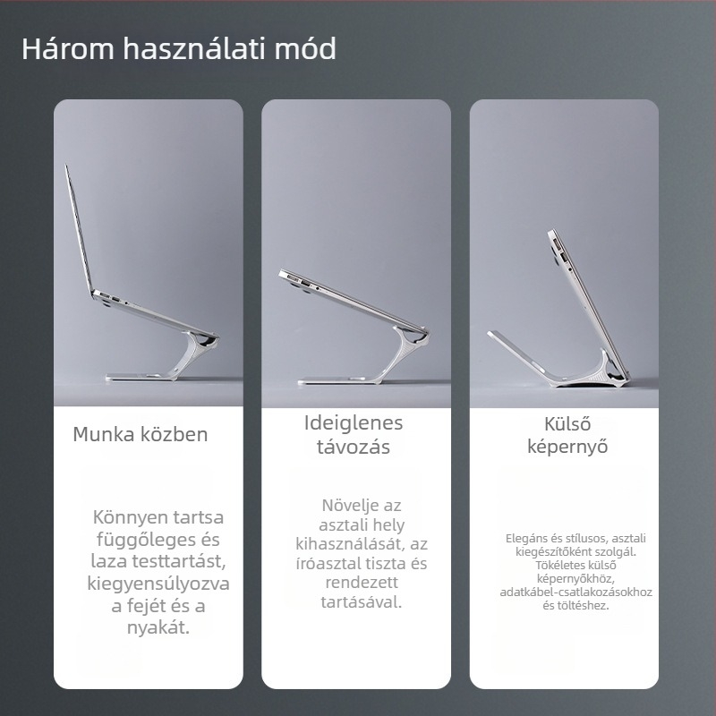Alumíniumötvözetes laptopállvány asztali magasság növeléséhez