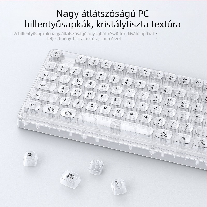 Vezeték nélküli Bluetooth billentyűzet RGB háttérvilágítással, három üzemmódban töltés, 88–98 gomb, gömb alakú átlátszó színű billentyűk játékhoz, irodához és tablethez