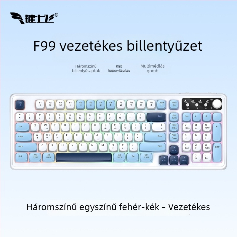 Vezeték nélküli Bluetooth billentyűzet RGB háttérvilágítással, három üzemmódban töltés, 88–98 gomb, gömb alakú átlátszó színű billentyűk játékhoz, irodához és tablethez