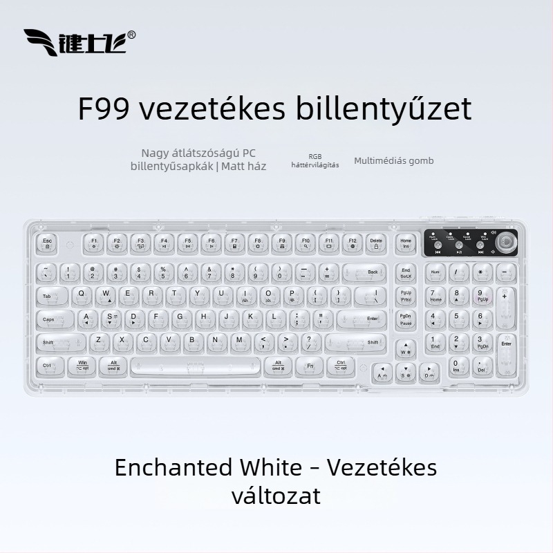 Vezeték nélküli Bluetooth billentyűzet RGB háttérvilágítással, három üzemmódban töltés, 88–98 gomb, gömb alakú átlátszó színű billentyűk játékhoz, irodához és tablethez