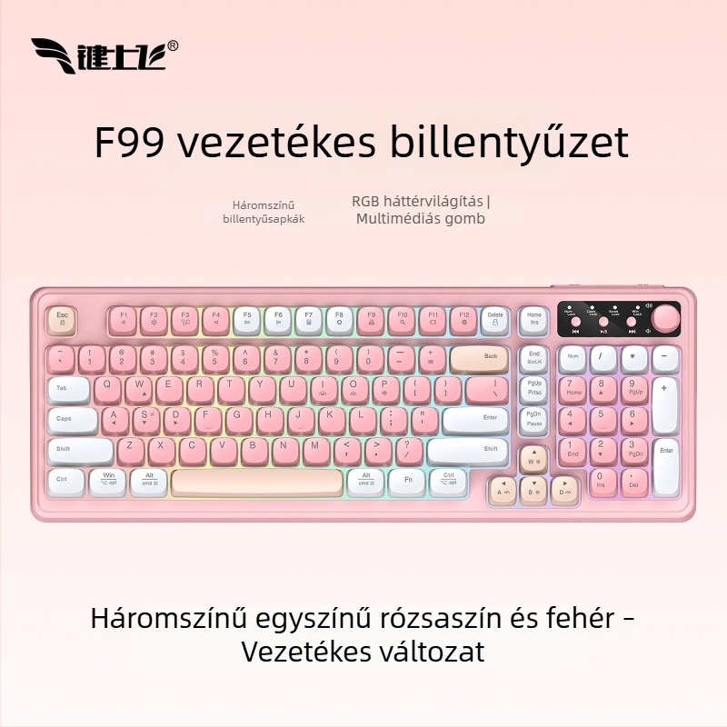 Vezeték nélküli Bluetooth billentyűzet RGB háttérvilágítással, három üzemmódban töltés, 88–98 gomb, gömb alakú átlátszó színű billentyűk játékhoz, irodához és tablethez