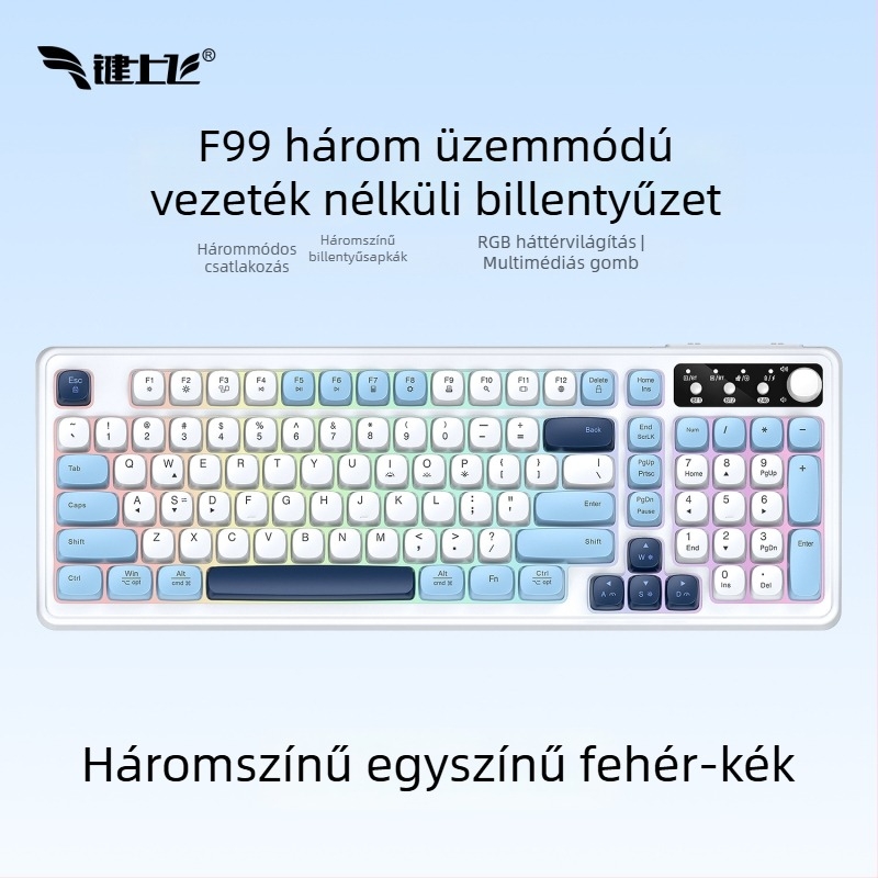Vezeték nélküli Bluetooth billentyűzet RGB háttérvilágítással, három üzemmódban töltés, 88–98 gomb, gömb alakú átlátszó színű billentyűk játékhoz, irodához és tablethez