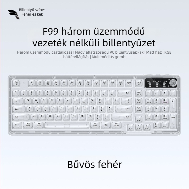 Vezeték nélküli Bluetooth billentyűzet RGB háttérvilágítással, három üzemmódban töltés, 88–98 gomb, gömb alakú átlátszó színű billentyűk játékhoz, irodához és tablethez