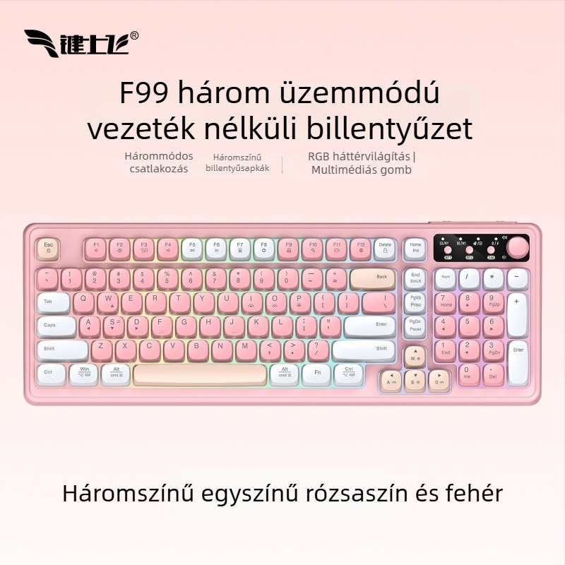 Vezeték nélküli Bluetooth billentyűzet RGB háttérvilágítással, három üzemmódban töltés, 88–98 gomb, gömb alakú átlátszó színű billentyűk játékhoz, irodához és tablethez