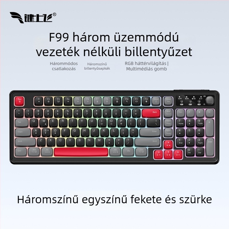 Vezeték nélküli Bluetooth billentyűzet RGB háttérvilágítással, három üzemmódban töltés, 88–98 gomb, gömb alakú átlátszó színű billentyűk játékhoz, irodához és tablethez