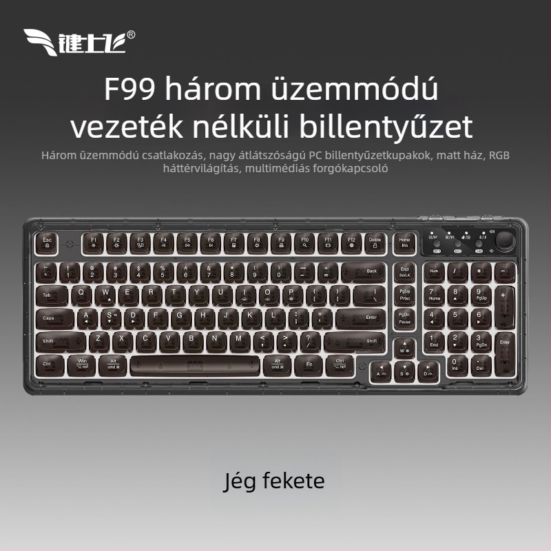Vezeték nélküli Bluetooth billentyűzet RGB háttérvilágítással, három üzemmódban töltés, 88–98 gomb, gömb alakú átlátszó színű billentyűk játékhoz, irodához és tablethez