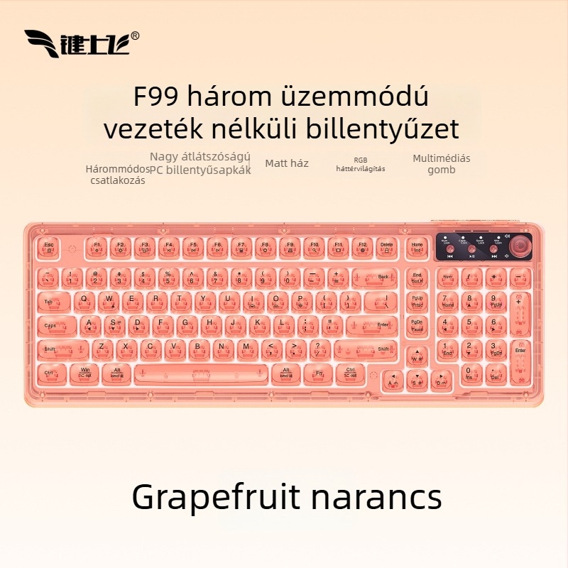Vezeték nélküli Bluetooth billentyűzet RGB háttérvilágítással, három üzemmódban töltés, 88–98 gomb, gömb alakú átlátszó színű billentyűk játékhoz, irodához és tablethez