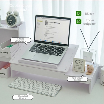 Két szintes laptop hűtőállvány perforált polcokkal – modern asztali rendező