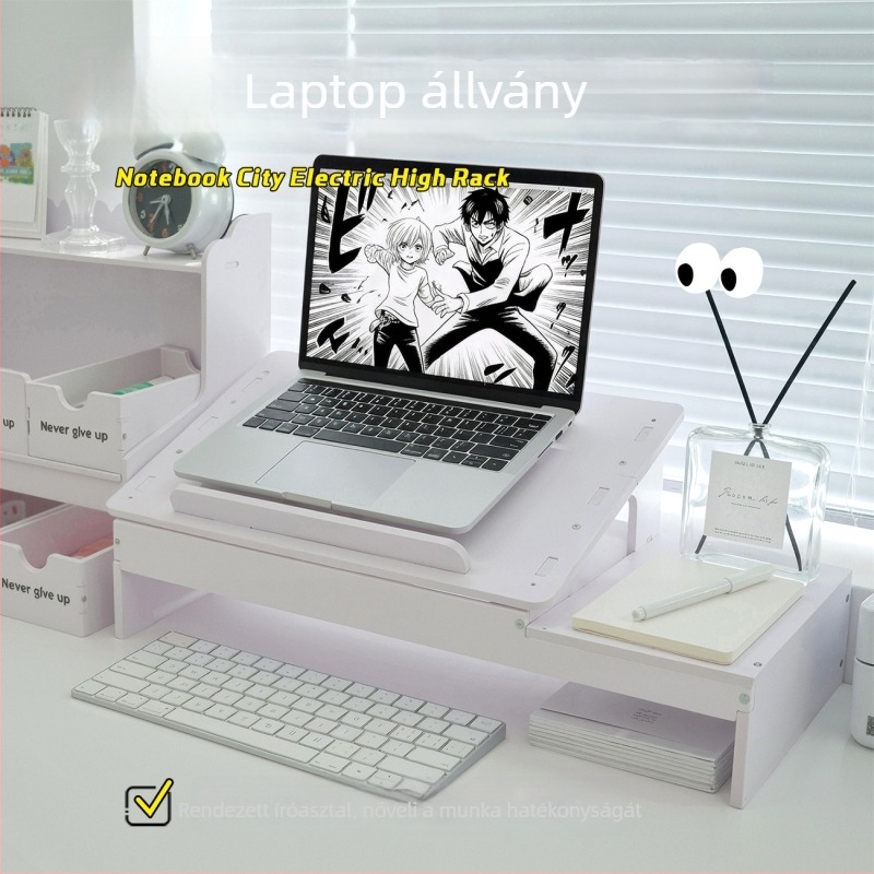 Két szintes laptop hűtőállvány perforált polcokkal – modern asztali rendező