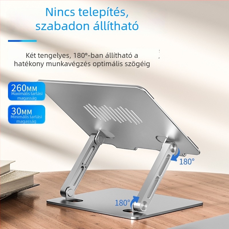 Új vastagodott fém laptopállvány, két-tengelyes állítható, összecsukható asztali emelő