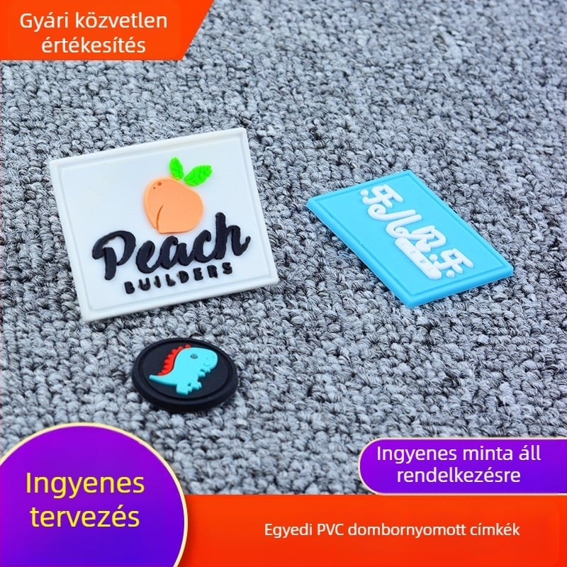 PVC puha gumi címkék; szilikon címkék táskákhoz, ruhákhoz, cipőkhöz és sapkákhoz; egyedi műanyag címkék; gumi címkék