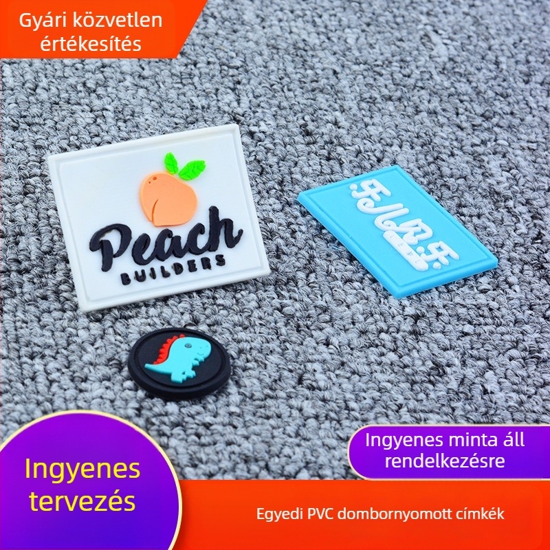 PVC puha gumi címkék; szilikon címkék táskákhoz, ruhákhoz, cipőkhöz és sapkákhoz; egyedi műanyag címkék; gumi címkék