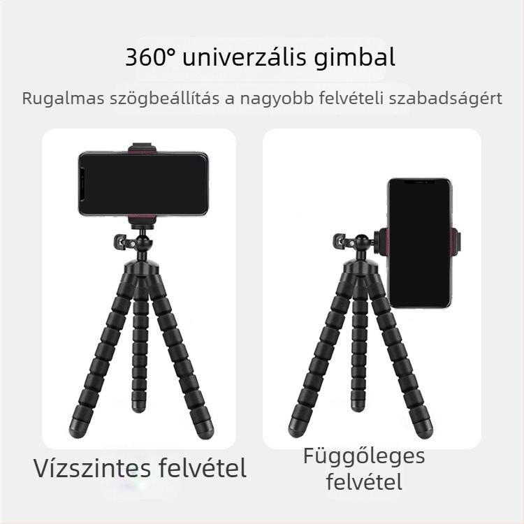 Telefonállvány rugalmas lábakkal, multifunkcionális hordozható tripod selfie-hez és asztali használatra