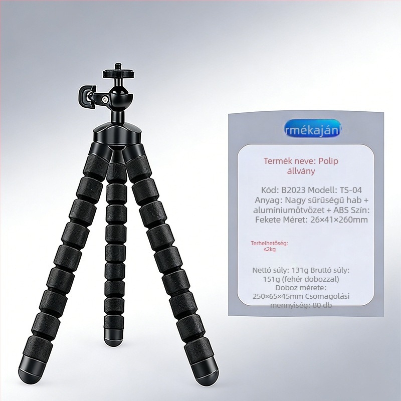 Telefonállvány rugalmas lábakkal, multifunkcionális hordozható tripod selfie-hez és asztali használatra