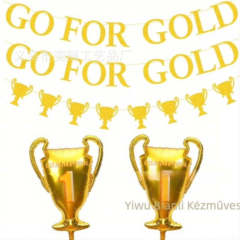 GO FOR GOLD betűs banner, arany tükrös PET kartonból