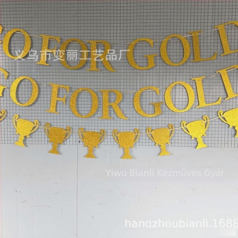 GO FOR GOLD betűs banner, arany tükrös PET kartonból