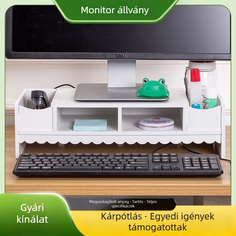 Asztali monitoremelő állvány tárolóval és számítógép-tartóval – hullám dizájn