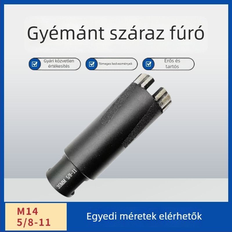 Blue Bay gyémánt fúrógrit gránit felhasználására, védőkaros kivitel, száraz fúrás, M14–5/8-11-es csatlakozás, sinterált hullámos fogú bit