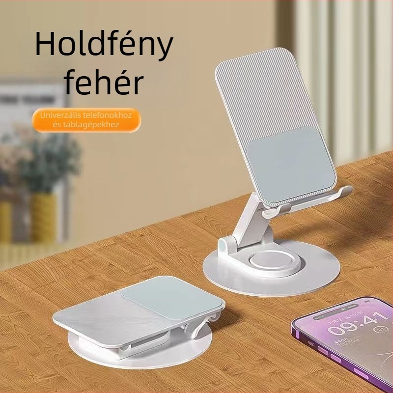 Forgatható alumíniumötvözetes asztali tartó telefonhoz és tabletához, összecsukható, többfunkciós