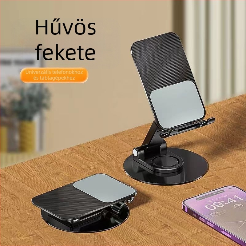 Forgatható alumíniumötvözetes asztali tartó telefonhoz és tabletához, összecsukható, többfunkciós