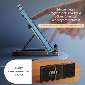 Utazási hordozható telefon- és tabletatartó asztali állvány, állítható, összecsukható, csúszásmentes, élő közvetítésekhez