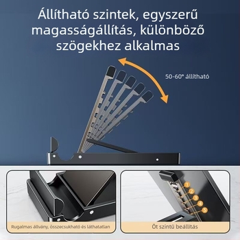 Utazási hordozható telefon- és tabletatartó asztali állvány, állítható, összecsukható, csúszásmentes, élő közvetítésekhez