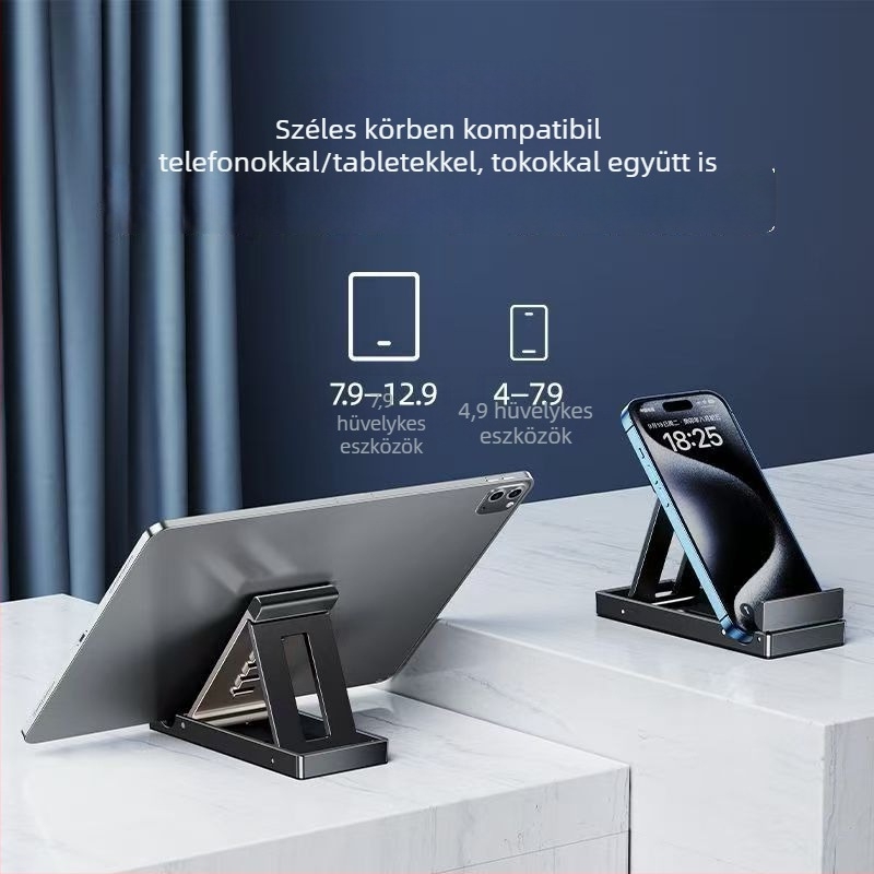 Utazási hordozható telefon- és tabletatartó asztali állvány, állítható, összecsukható, csúszásmentes, élő közvetítésekhez