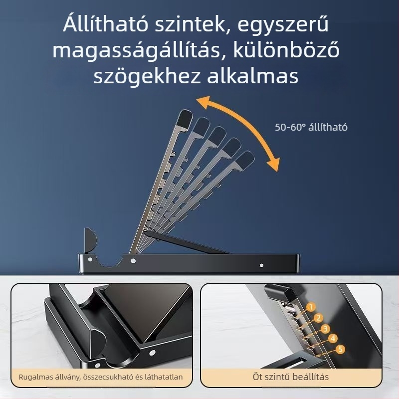 Utazási hordozható telefon- és tabletatartó asztali állvány, állítható, összecsukható, csúszásmentes, élő közvetítésekhez