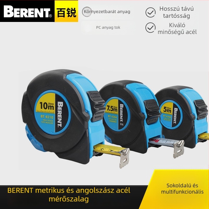 Bairui nagy pontosságú acél mérőszalag, 3m/5m/7.5m/10m, méter és hüvelyk, dobozos