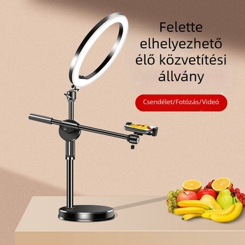 Élő közvetítésre szánt telefon-tartó kiegészítő fénnyel és LED-lámpával a still life fotózásához; gombaszerű LED-lámpa; asztali felvételi állvány
